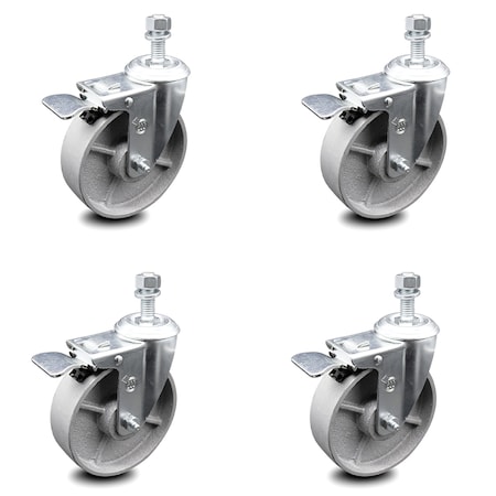 Service Caster 5 Inch Semi Steel Swivel 10mm Stem Caster Set with Total Lock Brake SCC SCC-TSTTL20S514-SSS-M1015-4